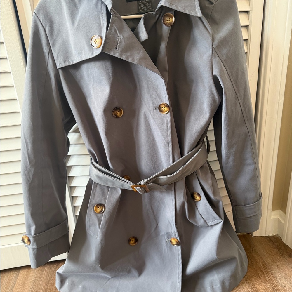 Gray Double-Breasted Women's Trench Coat